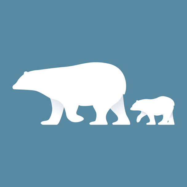 Cute mama bear and baby bear walking together. Modern vector in simple flat style. Happy Mothers day concept. Family of polar bears. Save wildlife - Wektor, obraz