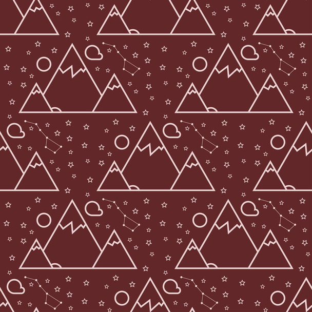 Mountain travel vector illustration hiking camping line nature cartoon seamless pattern background. - Vector, Image
