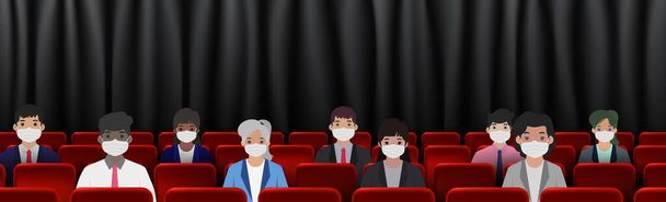 In der medizinischen Maske im Kino in der Ferne - Vektorillustration - Vektor, Bild