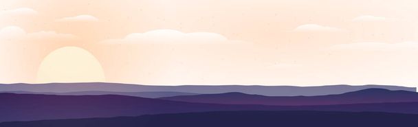 Панорамный пейзаж гор и заката - векторная иллюстрация
 - Вектор,изображение