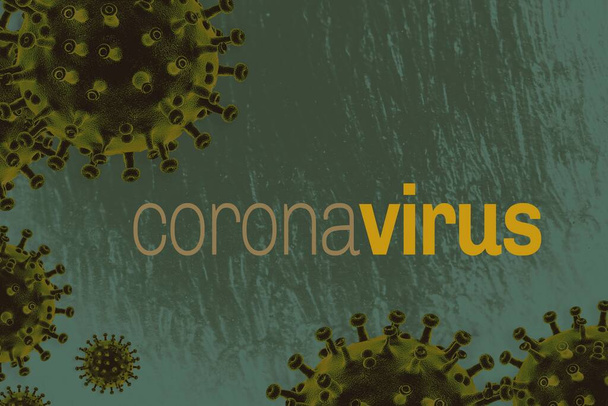 The illustration of the coronavirus cells with a text - Fotoğraf, Görsel
