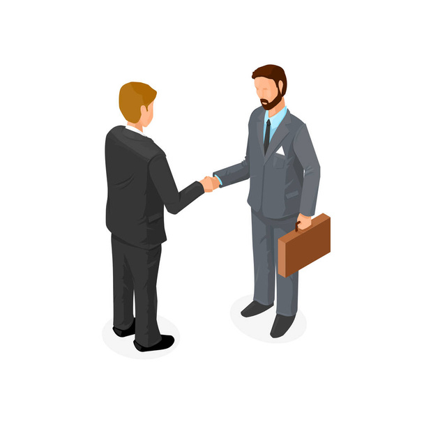 Izometrikus üzletemberek Kezrázás Deal Partnership Concept - vektor ikon illusztráció - Vektor, kép