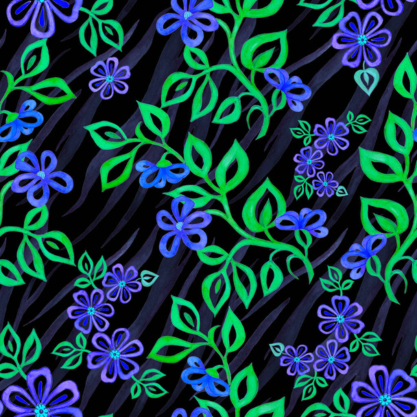 Beautiful seamless pattern with stylized countour flowers on animal background. Vintage floral texture. - Valokuva, kuva