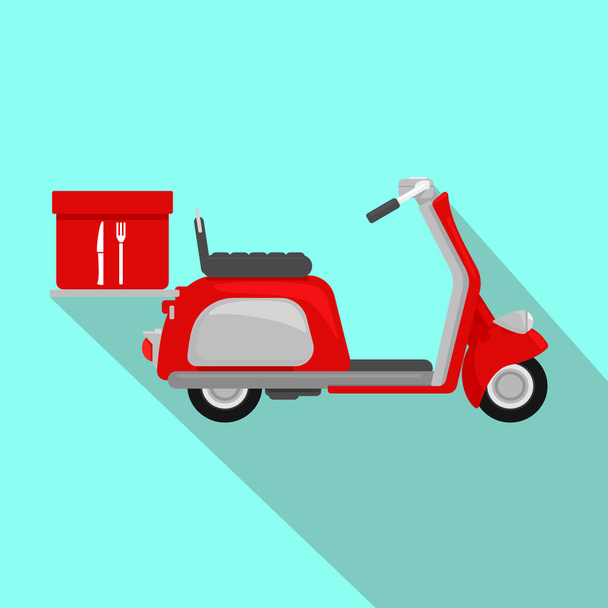 Flat Icon Fast Food Lieferservice auf Moped - Vector Illustration Icon Symbol. - Vektor, Bild