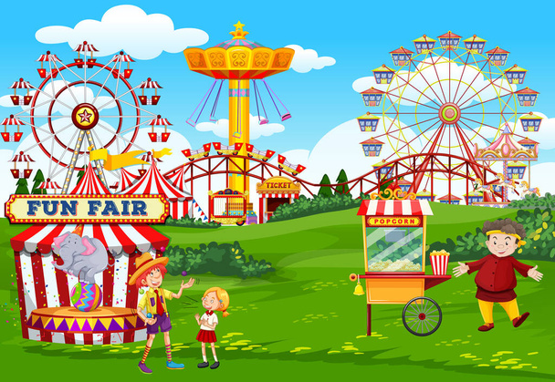 Huvipuisto sirkus ja popcorn cart teemakuva - Vektori, kuva