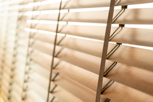 close-up wooden blinds window with copy space - Foto, Imagen