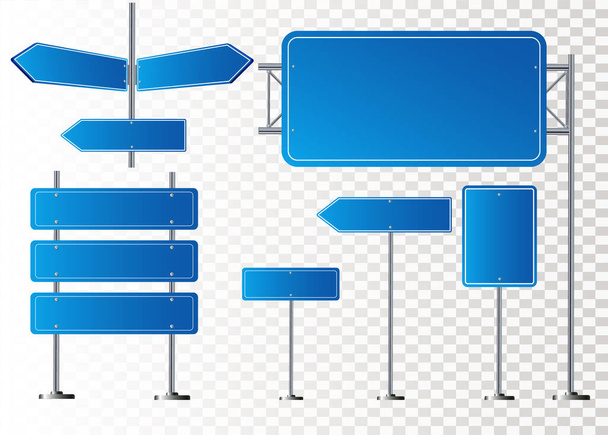 Panneaux routiers bleus. Tableau blanc avec place pour le texte. Maquette. Panneau d'information isolé. Direction. Illustration vectorielle
 - Vecteur, image