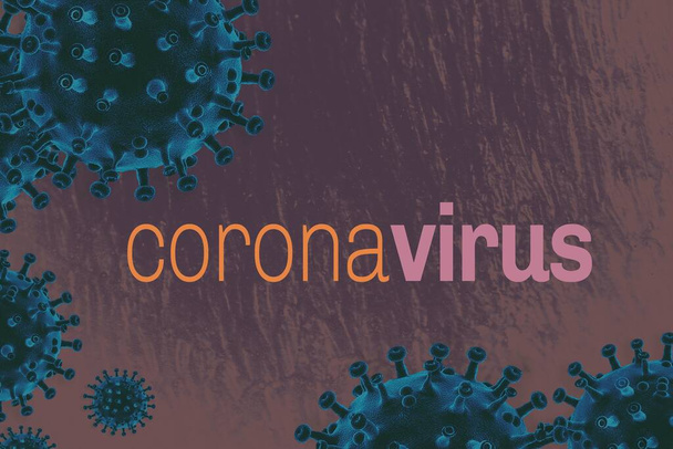 The illustration of the coronavirus cells with a text - 写真・画像
