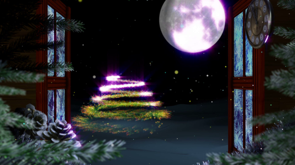 Janela com abstrato árvore de Natal decorativo animado fundo
 - Filmagem, Vídeo