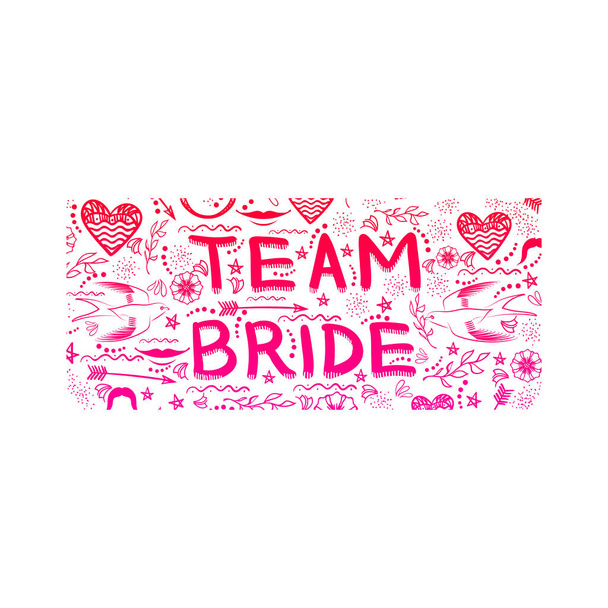 Bachelorette Party Команда Bride Text Doodle Style. Hand Written Card for Bridal Shower або Hen Party. Весільний план - Вектор, зображення