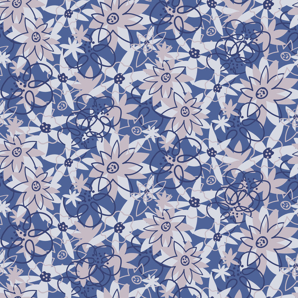 field of blue flowers seamless vector doodle pattern - Vector, Image