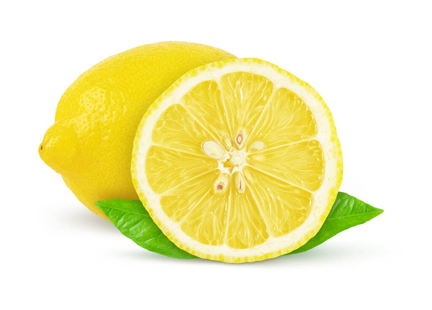One whole lemon fruit and a half isolated on white background with clipping path - Fotografie, Obrázek