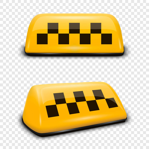 Vector 3d Realistic Yellow French Taxi Sign Icon Set Closeup Isolated on Transparent Background. Design template for Taxi Service, Mockup. Front and Side View - Vektor, Bild