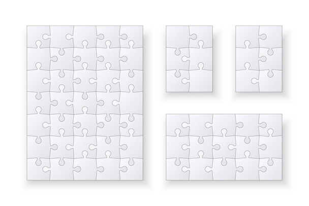 Set of jigsaw puzzle templates. Many puzzle pieces isolated on white background. Vector illustration - Vector, afbeelding
