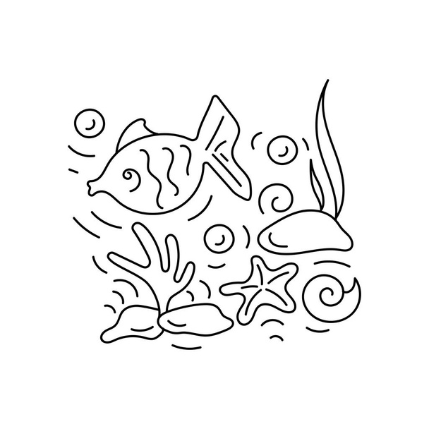 Kopioi tilaa tekstin. Veden alla. Merijalkaväen vektoriteema. Vedenalaisen maailman doodle, meri, meri, joki. Yksivärinen. Akvaariot
 - Vektori, kuva