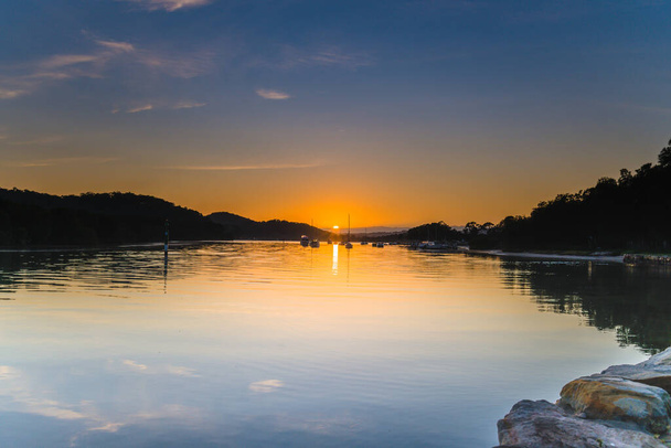 Peaceful Reflective Sunrise Waterscape at Woy Woy Waterfront on the Central Coast, NSW, Australia. - Φωτογραφία, εικόνα