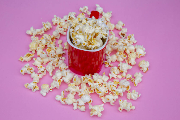 popcorn on pink color background - Photo, Image