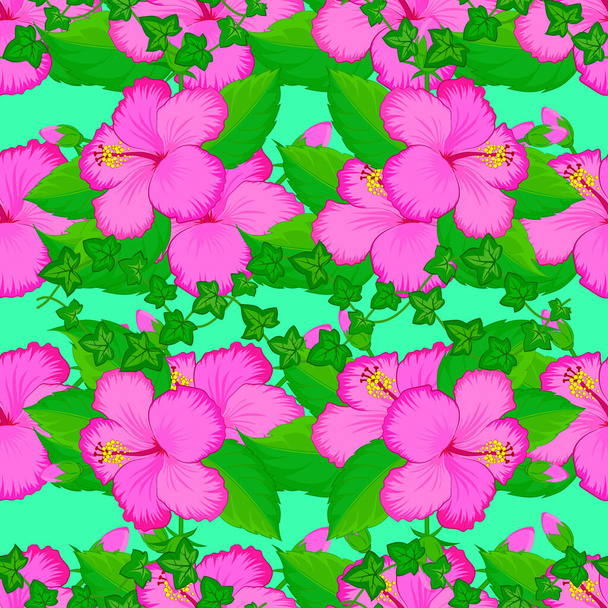 Floral seamless pattern with summer flowers on green background. Endless vector texture for romantic design, decoration, greeting cards, posters, invitations, wrapping, for textile print or fabric. - Vector, Image