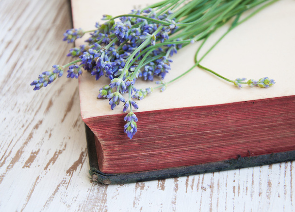lavender on an old book - Fotoğraf, Görsel
