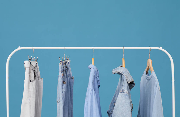 Jeans clothes on the rack - Photo, Image