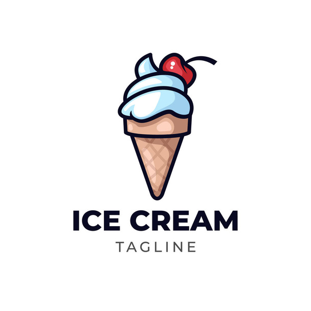 Simple minimalist ice cream cone mascot character logo design vector template - Vector, Image