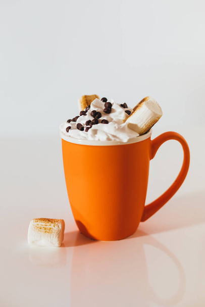 hot chocolate with marshmallows on white background   - 写真・画像