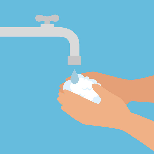 Lavage des mains avec du savon sous robinet d'eau design vectoriel
 - Vecteur, image