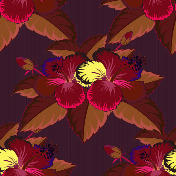 Motley seamless pattern. Vector cute pattern in yellow, purple and red hibiscus flowers. Small colorful flowers. Spring floral background. The elegant the template for fashion prints. - Vector, Image