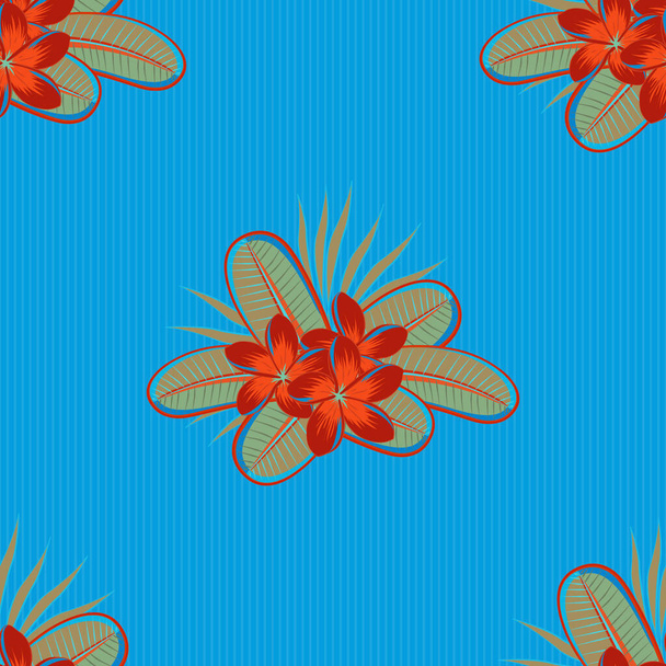 Zökkenőmentes minta absztrát plumeria virágok kék, bézs és piros színekben. Vintage stílus. Készletvektor-illusztráció. - Vektor, kép
