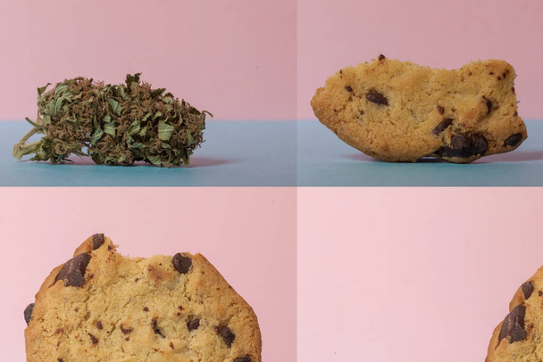 Chocolade en marihuana koekjes. CBD Canabidol Foods - Foto, afbeelding