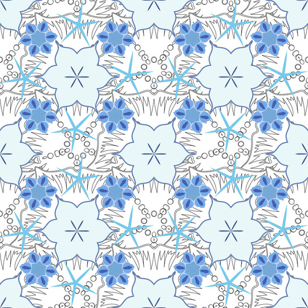 Decorative ornament for fabric, textile, wrapping paper. Floral wallpaper in blue colors. Traditional oriental seamless paisley pattern. Vector striped seamless pattern with paisley. - Vector, Image