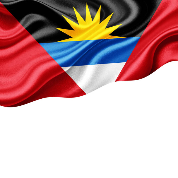 Antigua-Fahne aus Seide mit Copyspace für Ihren Text oder Ihre Bilder und weißem Hintergrund-3D-Illustration - Foto, Bild