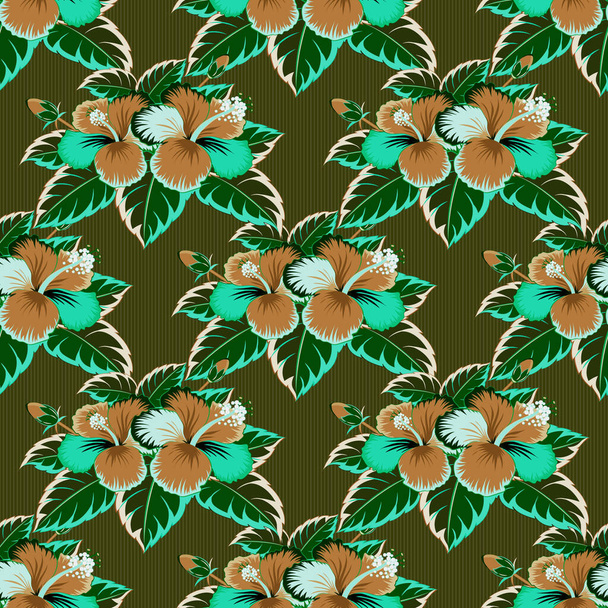 Vector textile print for bed linen, jacket, package design, fabric and fashion concepts. Floral watercolor seamless background. Seamless pattern with brown, orange and green flowers. - Vector, Image