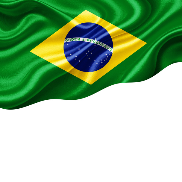 Bandera Brasil de seda con copyspace para su texto o imágenes y fondo blanco-3D ilustración
 - Foto, Imagen
