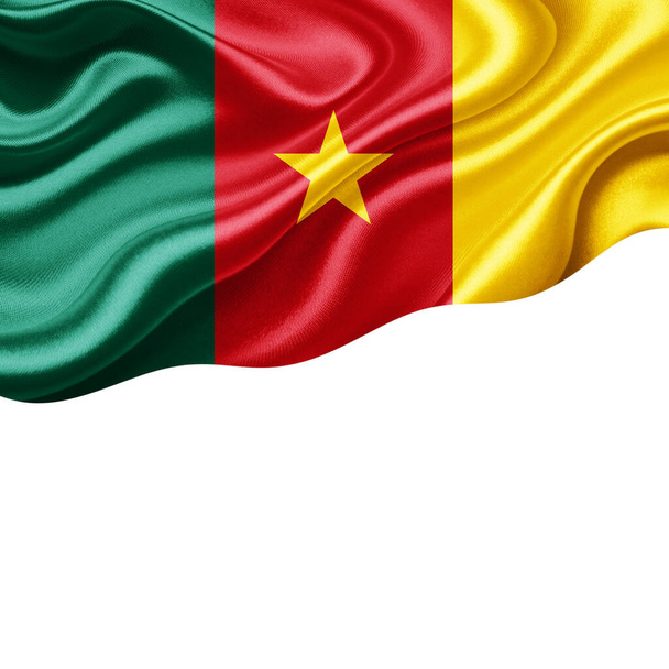Bandeira de seda dos Camarões com copyspace para o seu texto ou imagens e fundo branco-ilustração 3D
 - Foto, Imagem