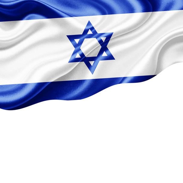 Izraelska flaga jedwabiu z przestrzenią copyspace dla Twojego tekstu lub obrazów i białym tle-3D ilustracji - Zdjęcie, obraz