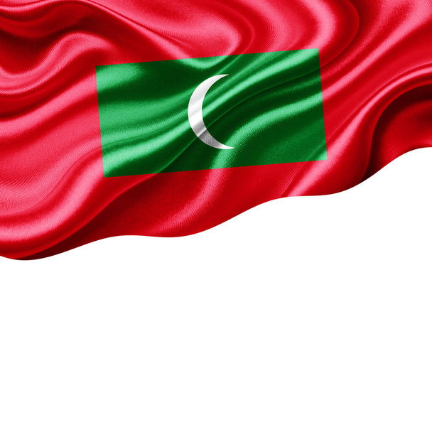 Malediven Flagge aus Seide mit Copyspace für Ihre Texte oder Bilder und weißem Hintergrund-3D-Illustration - Foto, Bild