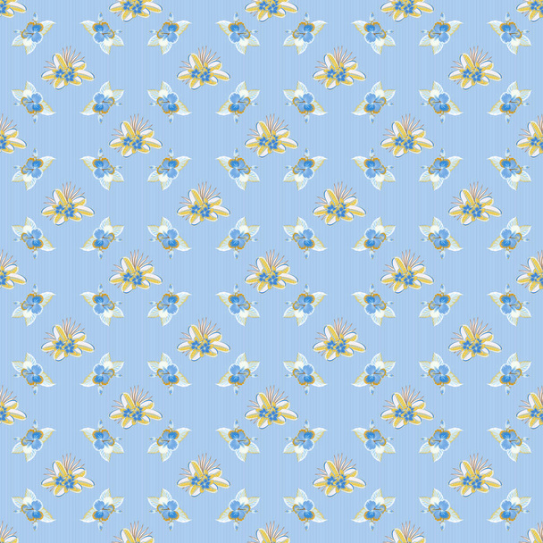 Γκρι, μπλε και πράσινο μοτίβο ιβίσκου χωρίς ραφή. Εικονογράφηση διανύσματος. Διάνυσμα αδιάλειπτη μοτίβο με τροπικά λουλούδια σε στυλ ακουαρέλα. - Διάνυσμα, εικόνα