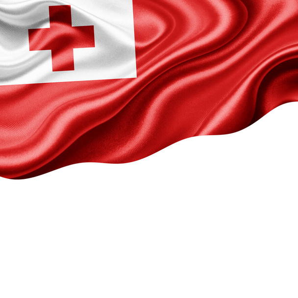 Tonga-Fahne aus Seide mit Copyspace für Ihre Texte oder Bilder und weißem Hintergrund-3D-Illustration - Foto, Bild