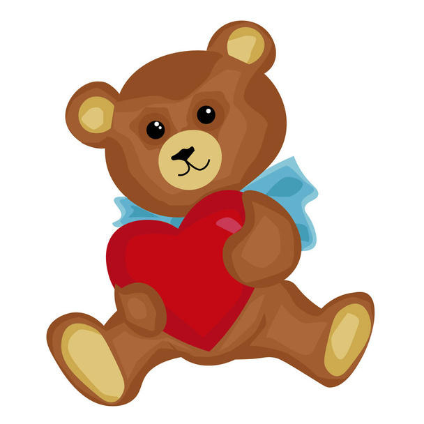 Teddy bear vector illustration with heart - Vecteur, image