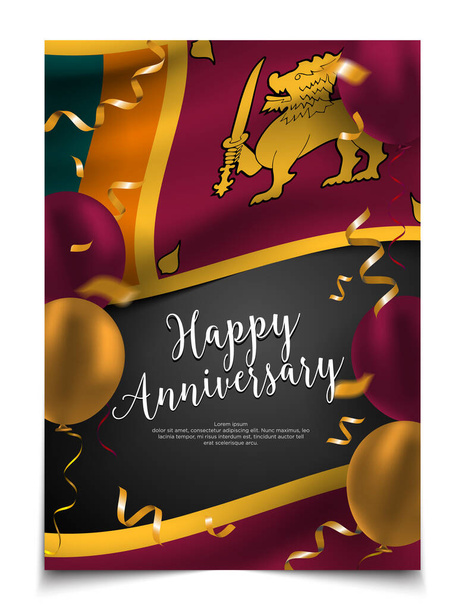 Hyvää vuosipäivää kansi layout lippu Sri Lanka, ilmapallo ja konfetti tausta. juhla, loma, kansallisen mittakaavan juhla, Flyer, kortti, banneri, esite malli - Vektori, kuva
