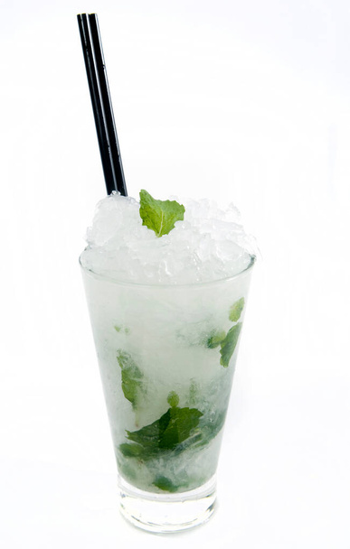 Mojito Rum cocktail on white background in highball tumbler. - Foto, immagini