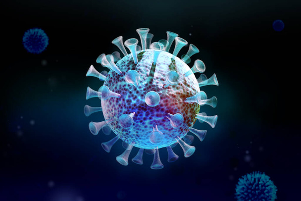 Vírusfertőzés közeledik. 3D orvosi illusztráció Mikroszkopikus nézet a vírus sötét háttér. Koronavírus COVID-19 - Fotó, kép