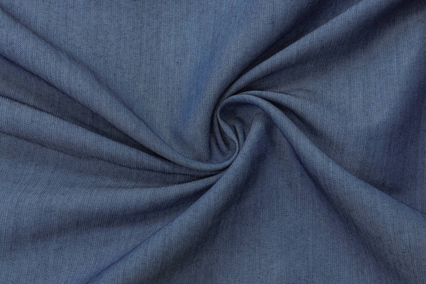 blue fabric texture. Blue polyester fabric, background, drapery top view - Zdjęcie, obraz