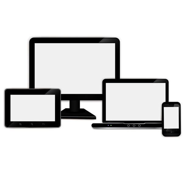 Реалистичный ноутбук, планшетный компьютер, монитор и шаблон мобильного телефона
 - Вектор,изображение