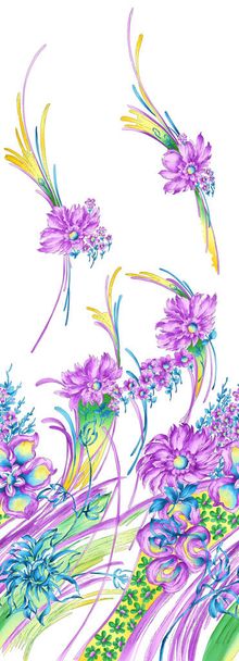 Płynny wzór z wiosennymi kwiatami i liśćmi. Ręcznie rysowane tło. wzór kwiatowy na tapetę lub tkaninę. Róża kwiatów. Płytka botaniczna. - Zdjęcie, obraz