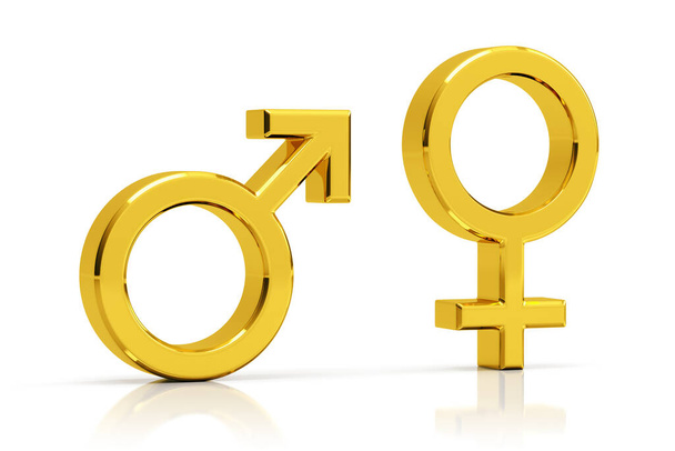 Masculino y femenino sexo símbolos 3d render
. - Foto, Imagen