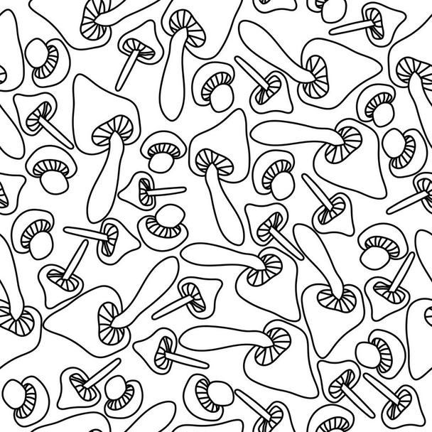 Zarys wektorowe grzyby bezszwowy wzór, w tym trzy różne grzyby do projektowania i kreatywności, kolorowanki - Wektor, obraz
