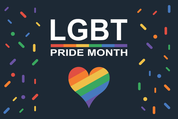 LGBT Stolz Monat Text und Dekorationselement in Regenbogen sechs Farben isoliert auf dunklem Hintergrund. Kopieren Sie Platz für Design oder Text. LGBT und Stolz Feier Konzept. Flache Vektorabbildung - Vektor, Bild