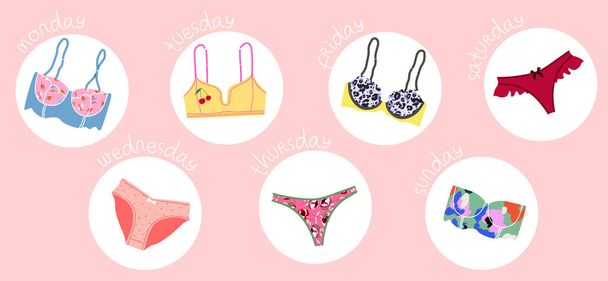 Modern female panties collection for week. Cute colorful weekly